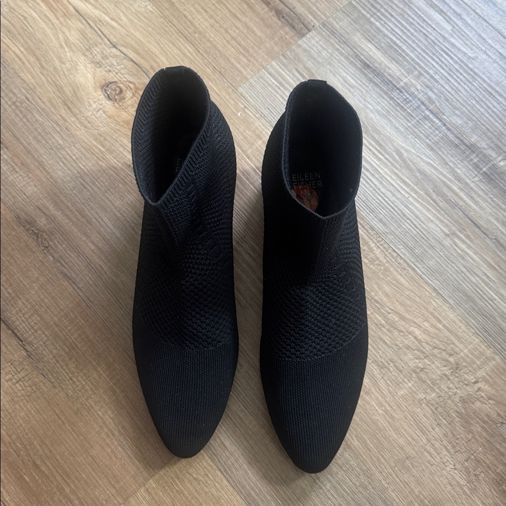 Eileen Fisher Honey Black Knit Block Heel Ankle Booties 9.5 $235 - Picture 3 of 7